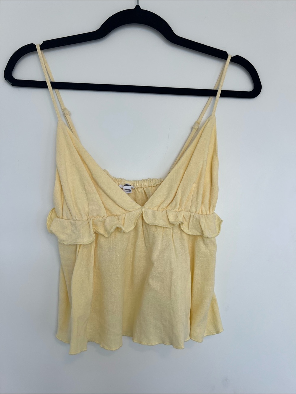 Garage Pale Yellow Ruffle-Trim Spaghetti Strap Camisole